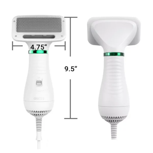Close-up of the slicker brush head on the pet grooming dryer