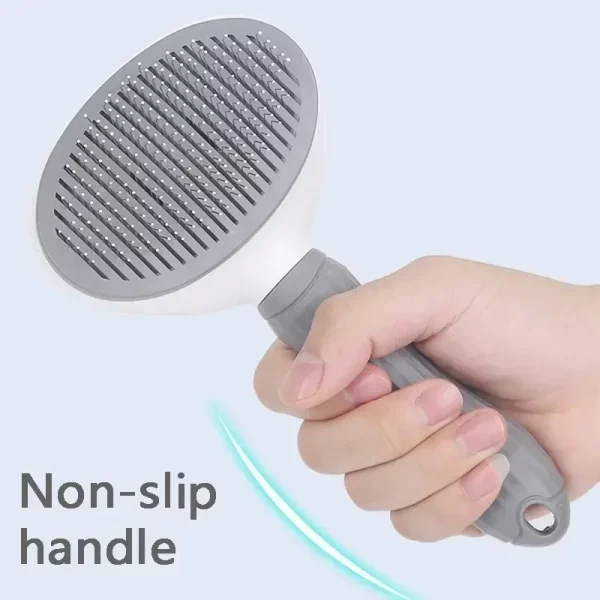 Pet brush demonstrating gentle hair removal from a dog's coat