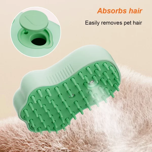3-in-1 cat steam brush, steam mist feature in action