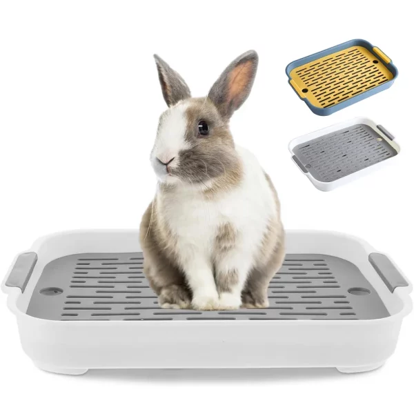 Rabbit litter box in blue, showing corner design