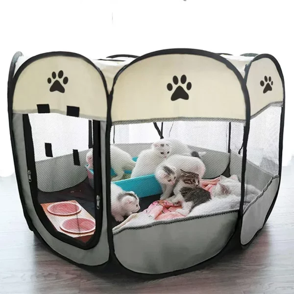 Dog crate, top view, highlighting skylight zipper and mesh