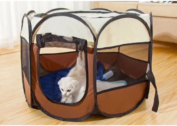 Pet enclosure, showing durable Oxford material texture
